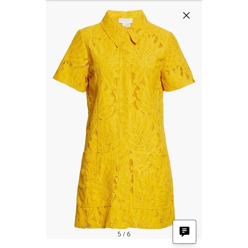 Ted Baker Rille Lace Shirt Dress Short Sleeve Button Down Yellow Mini Women's M - Picture 2 of 16